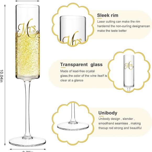 Mr and Mrs Champagne Flutes, Bridal Shower Gift, Bride and Groom Toasting Glass - Picture 2 of 8